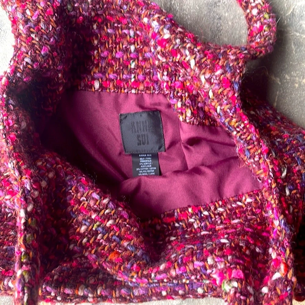 Anna Sui Multi Tweed Tote-Magenta Tweed